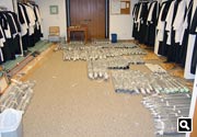 Pipes laid out in the choir dressing room